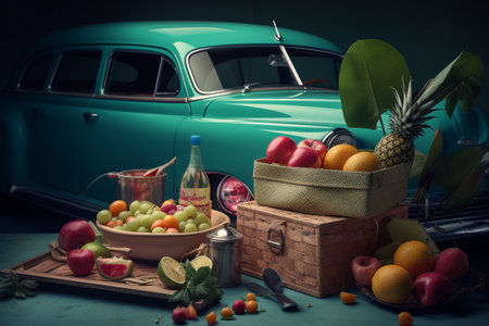 Conceptual illustration of a summer mood and travelling concept. Created with generative AIの素材