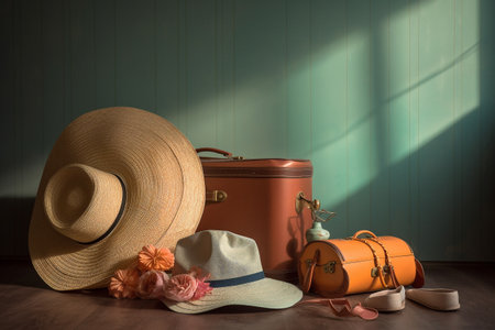 Conceptual illustration of a summer mood and travelling concept. Created with generative AIの素材