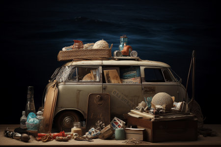 Conceptual illustration of a summer mood and travelling concept. Created with generative AIの素材