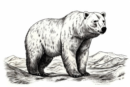Hand drawn ink illustration of a polar bear in its natural habitat. Created with generative AI.の素材