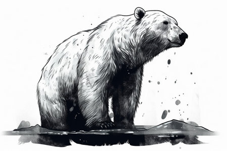 Hand drawn ink illustration of a polar bear in its natural habitat. Created with generative AI.の素材