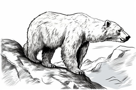 Hand drawn ink illustration of a polar bear in its natural habitat. Created with generative AI.の素材
