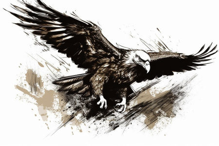Hand drawn ink illustration of an eagle in its natural habitat. Created with generative AI.の素材