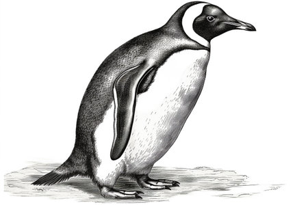 Hand drawn ink illustration of a emperor penguin in its natural habitat. Created with generative AI.の素材