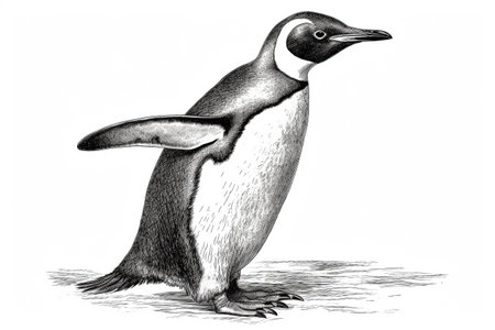 Hand drawn ink illustration of a emperor penguin in its natural habitat. Created with generative AI.の素材