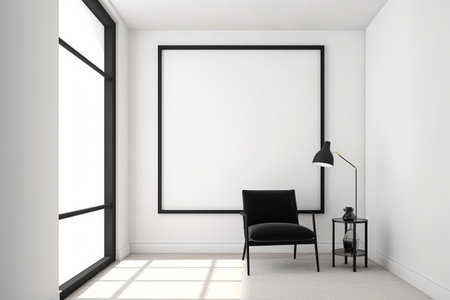 Vertical black wooden frame inside a modern interior. Mockup, interior design. Created with generative AIの素材