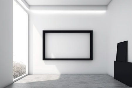 Vertical black wooden frame inside a modern interior. Mockup, interior design. Created with generative AIの素材