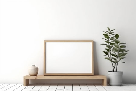 Vertical wooden frame inside a modern interior. Mockup, interior design. Created with generative AIの素材