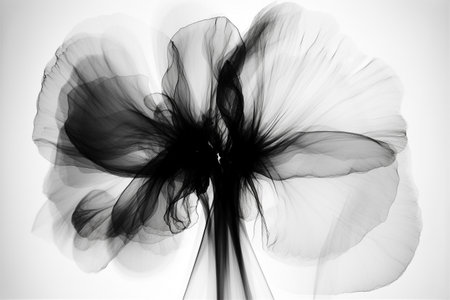 Black and white artistic conceptual illustration of a beautiful flower or floral element closeup. Created with generative AIの素材