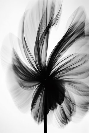 Black and white artistic conceptual illustration of a beautiful flower or floral element closeup. Created with generative AIの素材