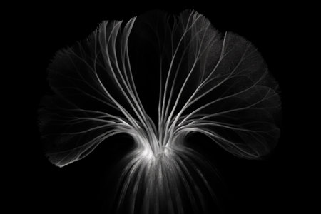 Black and white artistic conceptual illustration of a beautiful flower or floral element closeup. Created with generative AIの素材