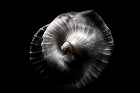 Black and white artistic conceptual illustration of a beautiful seashell closeup. Created with generative AIの素材