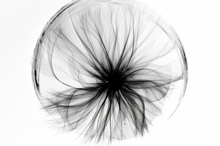 Black and white artistic conceptual illustration of a beautiful flower or floral element closeup. Created with generative AIの素材