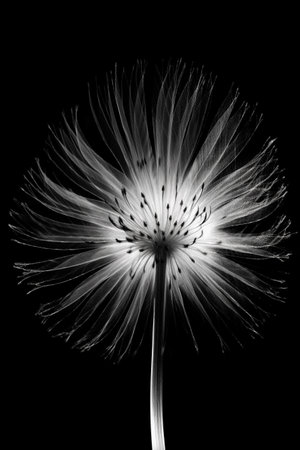 Black and white artistic conceptual illustration of a beautiful flower or floral element closeup. Created with generative AIの素材