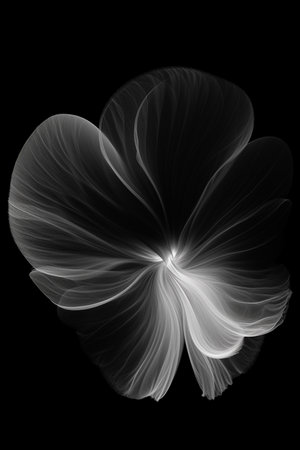 Black and white artistic conceptual illustration of a beautiful flower or floral element closeup. Created with generative AIの素材