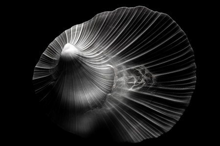 Black and white artistic conceptual illustration of a beautiful seashell closeup. Created with generative AIの素材