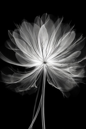 Black and white artistic conceptual illustration of a beautiful flower or floral element closeup. Created with generative AIの素材