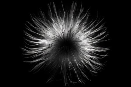 Black and white artistic conceptual illustration of a beautiful flower or floral element closeup. Created with generative AIの素材