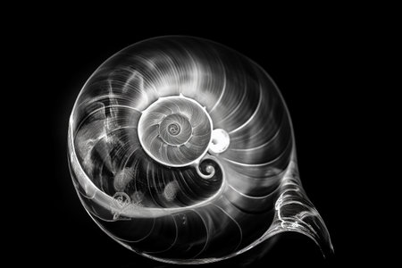 Black and white artistic conceptual illustration of a beautiful seashell closeup. Created with generative AIの素材
