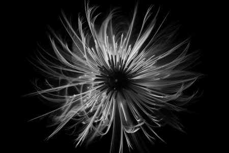 Black and white artistic conceptual illustration of a beautiful flower or floral element closeup. Created with generative AIの素材