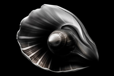 Black and white artistic conceptual illustration of a beautiful seashell closeup. Created with generative AIの素材