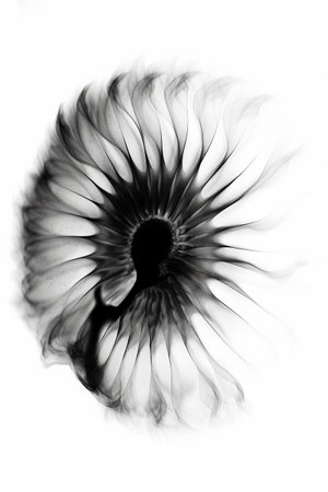 Black and white artistic conceptual illustration of a beautiful flower or floral element closeup. Created with generative AIの素材