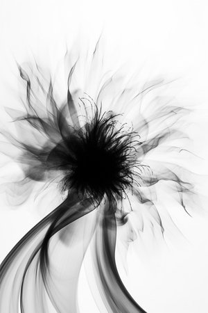 Black and white artistic conceptual illustration of a beautiful flower or floral element closeup. Created with generative AIの素材