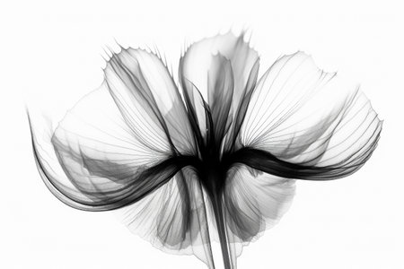 Black and white artistic conceptual illustration of a beautiful flower or floral element closeup. Created with generative AIの素材
