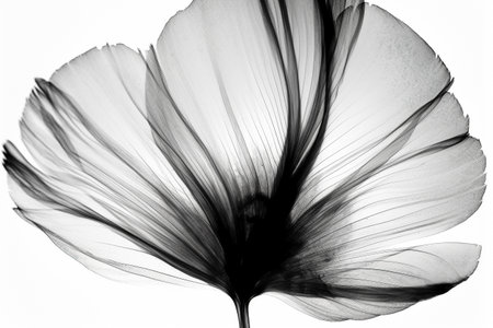 Black and white artistic conceptual illustration of a beautiful flower or floral element closeup. Created with generative AIの素材