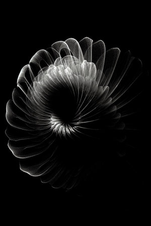 Black and white artistic conceptual illustration of a beautiful flower or floral element closeup. Created with generative AIの素材
