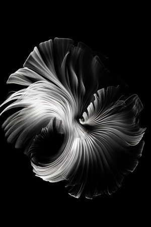 Black and white artistic conceptual illustration of a beautiful flower or floral element closeup. Created with generative AIの素材