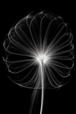 Black and white artistic conceptual illustration of a beautiful flower or floral element closeup. Created with generative AIの素材
