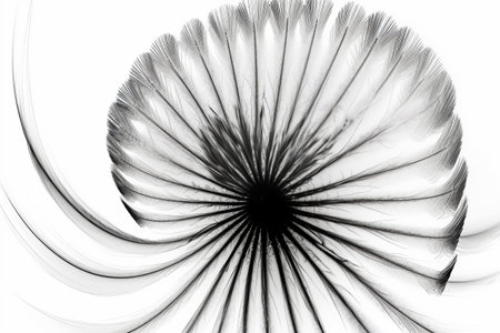 Black and white artistic conceptual illustration of a beautiful flower or floral element closeup. Created with generative AIの素材
