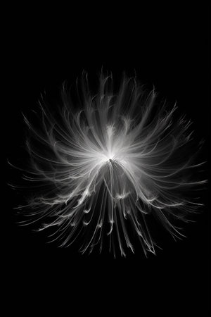 Black and white artistic conceptual illustration of a beautiful flower or floral element closeup. Created with generative AIの素材