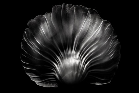 Black and white artistic conceptual illustration of a beautiful flower or floral element closeup. Created with generative AIの素材