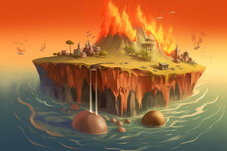 Digital painting, global warming conceptual illustration. Created with generative AIの素材