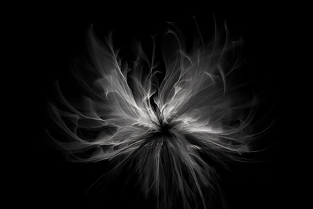 Black and white artistic conceptual illustration of a beautiful flower or floral element closeup. Created with generative AIの素材