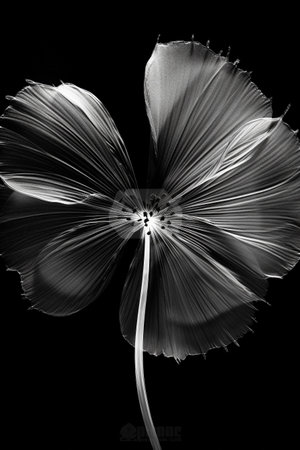 Black and white artistic conceptual illustration of a beautiful flower or floral element closeup. Created with generative AIの素材