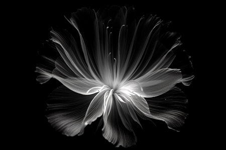 Black and white artistic conceptual illustration of a beautiful flower or floral element closeup. Created with generative AIの素材