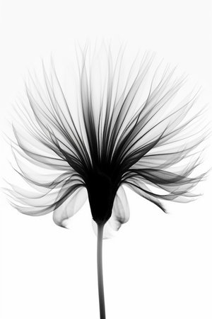 Black and white artistic conceptual illustration of a beautiful flower or floral element closeup. Created with generative AIの素材