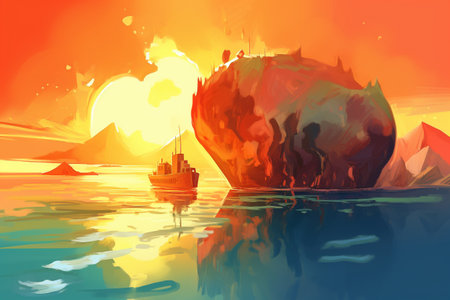 Digital painting, global warming conceptual illustration. Created with generative AIの素材