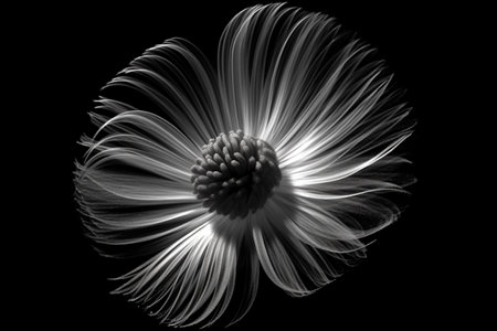 Black and white artistic conceptual illustration of a beautiful flower or floral element closeup. Created with generative AIの素材