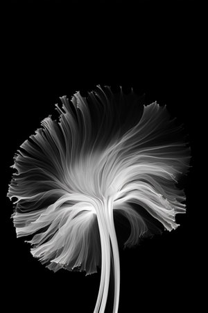 Black and white artistic conceptual illustration of a beautiful flower or floral element closeup. Created with generative AIの素材