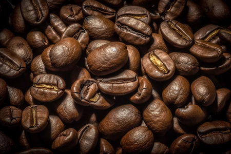 Coffee beans background. Conceptual abstract illustration with lots of coffee beans. Created with generative AIの素材