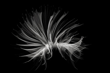 Black and white artistic conceptual illustration of a beautiful flower or floral element closeup. Created with generative AIの素材