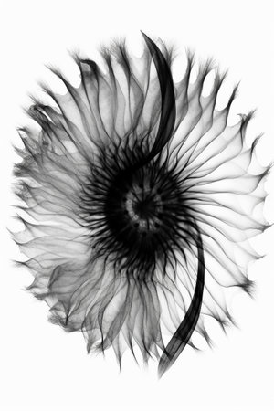 Black and white artistic conceptual illustration of a beautiful flower or floral element closeup. Created with generative AIの素材
