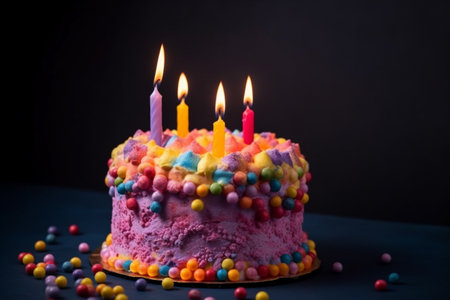 Colorful birthday cake exploding and melting. Conceptual illustration created with generative AIの素材