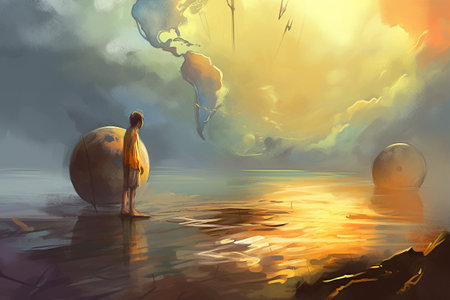 Digital painting, global warming conceptual illustration. Created with generative AIの素材