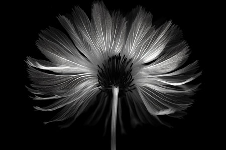 Black and white artistic conceptual illustration of a beautiful flower or floral element closeup. Created with generative AIの素材