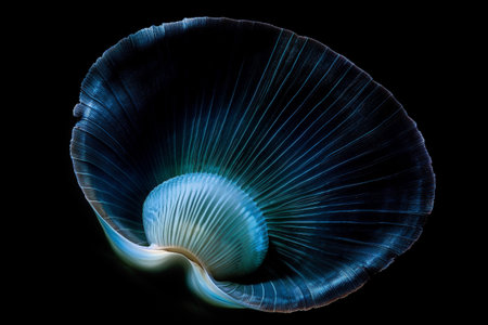 Abstract illustration of a beautiful seashell isolated on a black background. Created with generative AIの素材